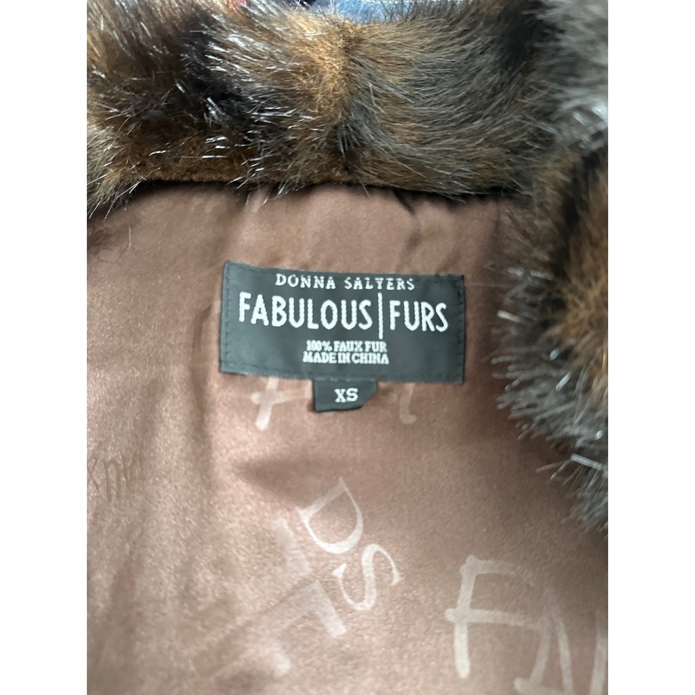 Donna Salyers Fabulous Furs Brown Faux Fur Vest XS Mahogany Sleeveless Jacket - Picture 5 of 7
